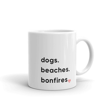 Load image into Gallery viewer, Dogs, Beaches, Bonfires Coffee Mug
